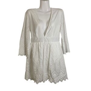 Madison Mathew’s White Eyelet Scalloped Edge Mini Dress Women’s Size Small